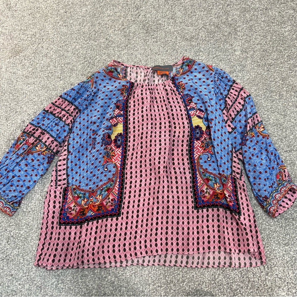 Bhanuni By Jyoti Top Small Petite Blue Peasant Boho Embellished Anthropologie